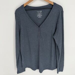 Blue Gray Waffle Knit Henley Top 3X Casual Minimalist Lounge Basic Cozy Layer